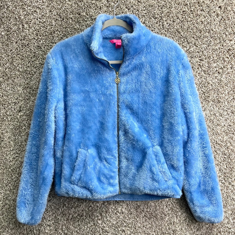 Lilly Pulitzer Jacket Women's Small Ansel Blue High Pile Sherpa Fleece Full Zip